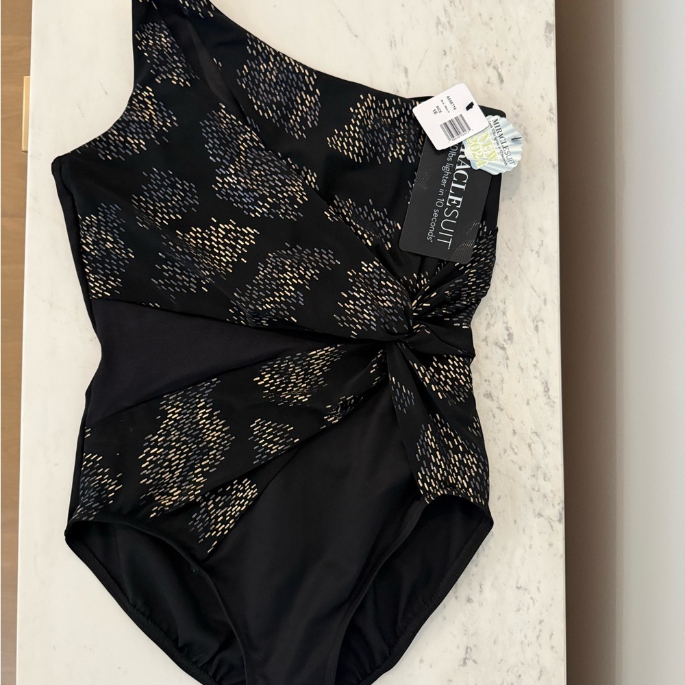 Miraclesuit Black and Gold Patterned Swimsuit